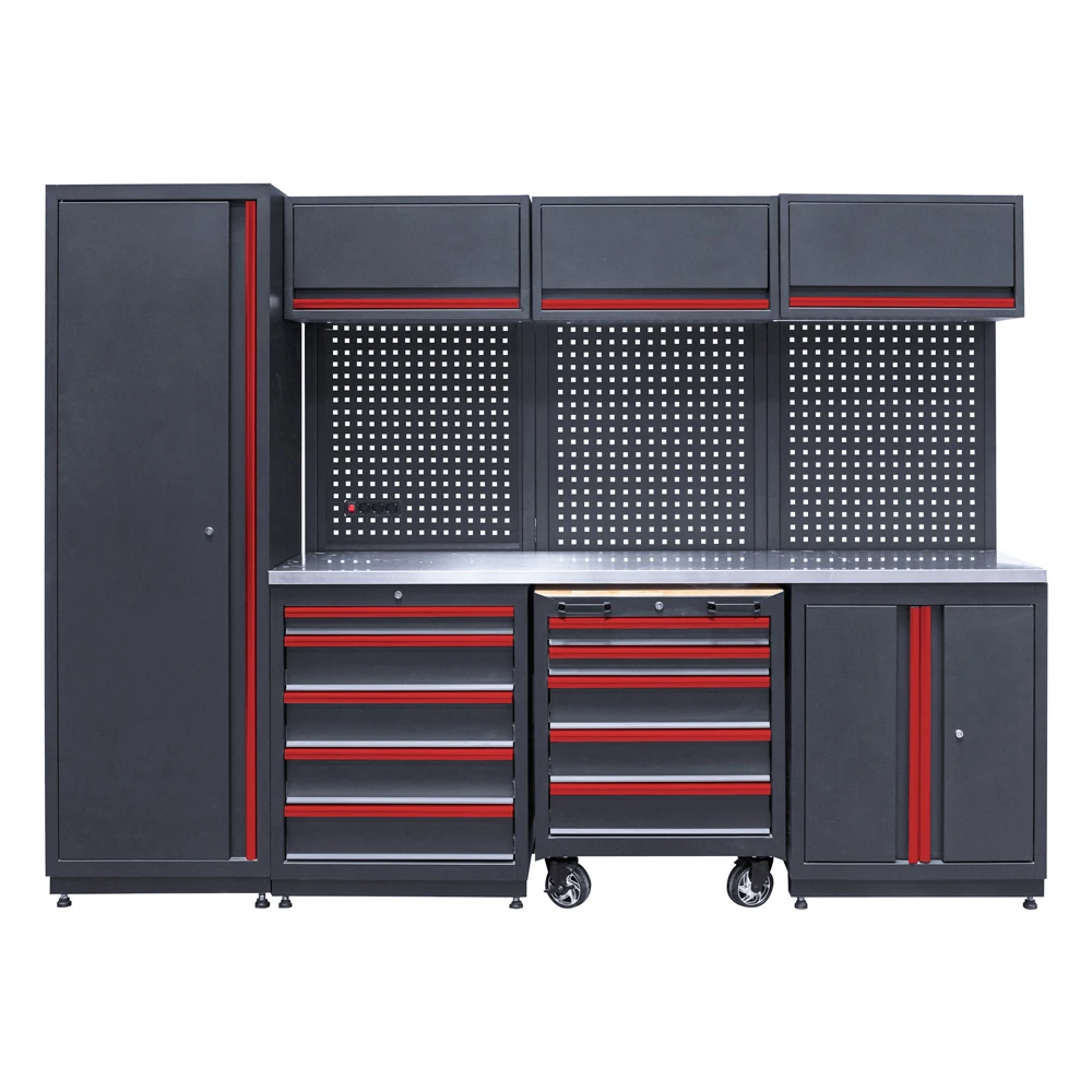 Custom Modular Garage Wall Storage System Professional Metal Tool Cabinet & Wood Workbench for Workshop Use