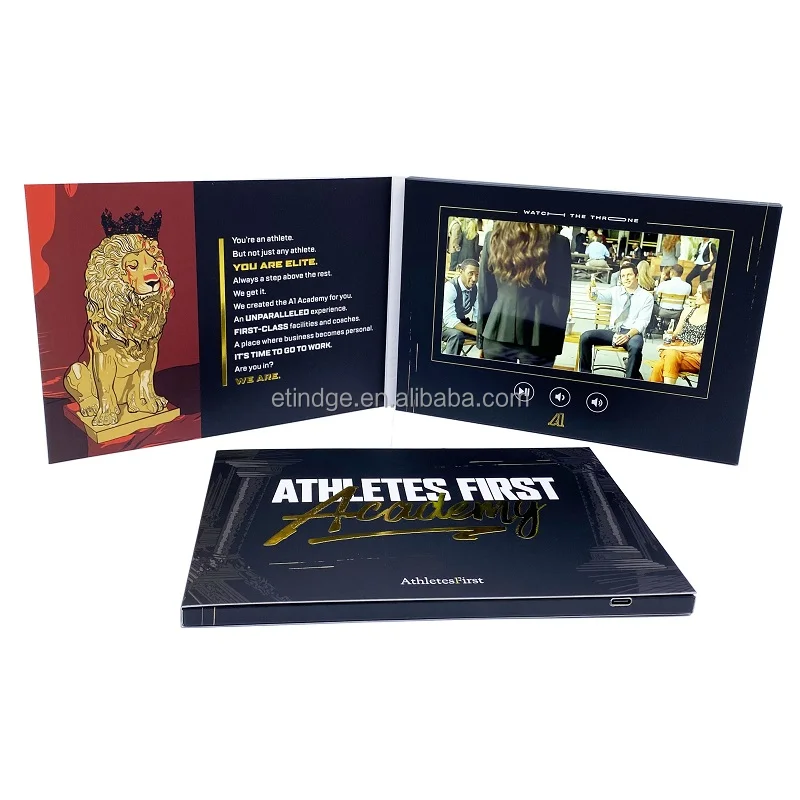High Definition Custom Printing Gold Foil and Embossed A5 softcover 7 inch IPS LCD Screen Video Brochure with 4GB memory