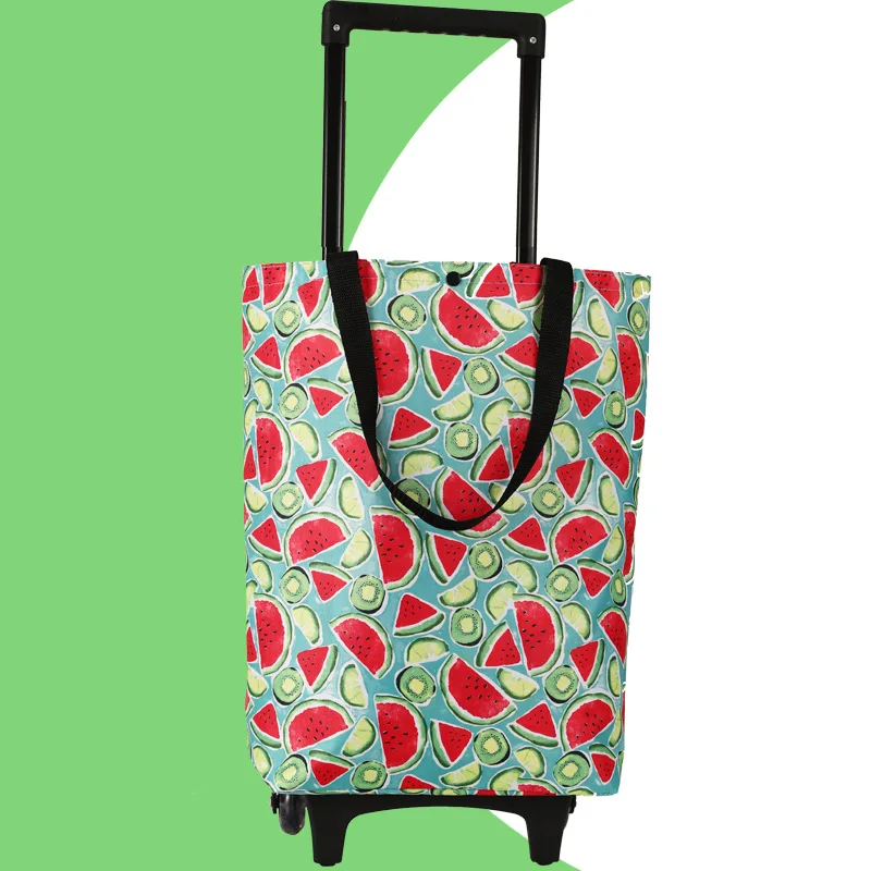wholesale green foldable folding custom logo shopping cart trolley bags on wheels for market