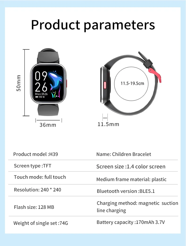New Arrival 2022 Children Smart Watch Blood Oxygen Heart Rate Monitoring Kids Sports Smartwatch H39 (13).jpg