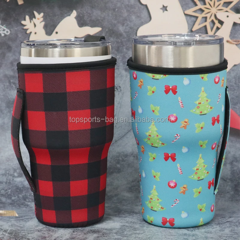 Christmas Style Reusable Iced Coffee Cup Sleeve Insulated Neoprene Tumbler Cup Drinks Sleeve Holder for 30oz-32oz Beverages