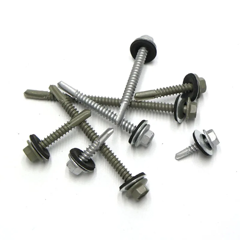 High Strength Xylan Ruspert Plated Double Thread Flange Hexagon Hex Head Self Drilling Screw With Washer