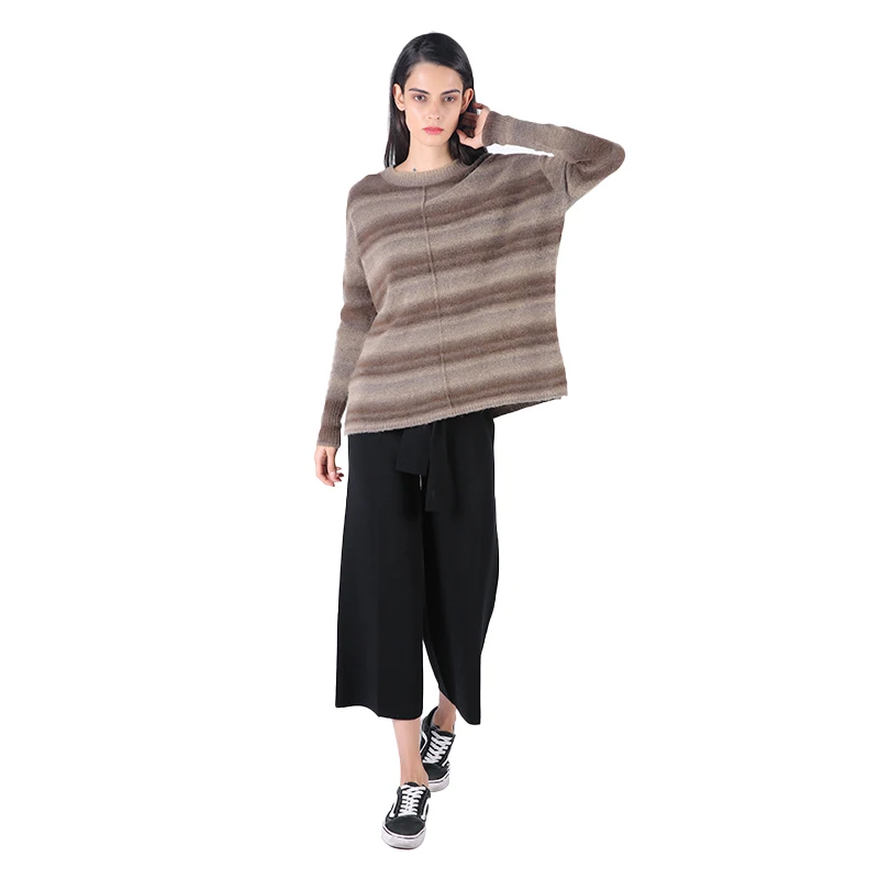 
2019 New Autumn Winter Thermal Knitted Sweater For Women O Neck Soft Color Mixed Pullovers 