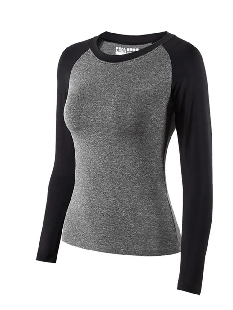 
2019 New Women Heather Fabric Slim Fit Long Sleeve Quick Dry Sports Compression T-Shirts Gym Yoga Cycling Sportswear 
