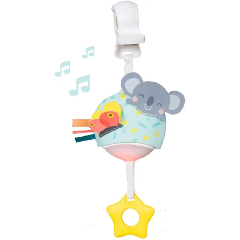 Amazon hot sale plush koala musical hanging rattle toy clip on stroller pull star teether to activate music baby hanging toy