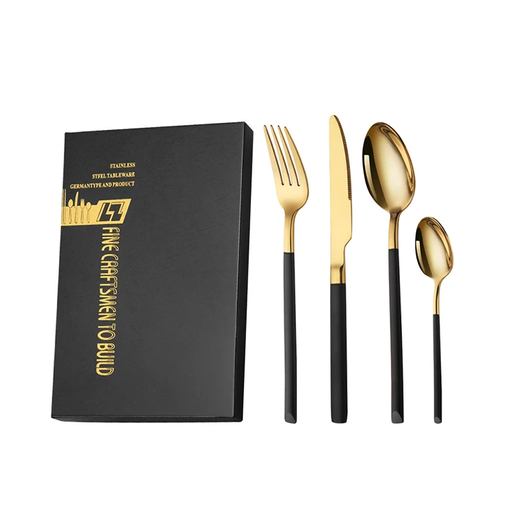 24pcs Shiny Gold Plated Spoon Fork Knife Cutlery Set Stainless Steel Flatware Set For 6 Tableware Gift Set With Case