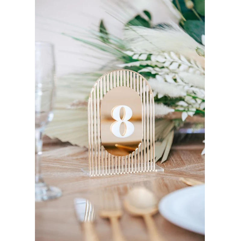 1-15 Number Gold Mirror Wedding Acrylic Table Numbers Arch-Shaped Place Cards for Restaurant Parties & Events