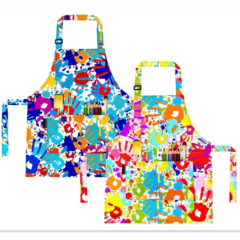 Custom logo Waterproof Oil-Proof Painting Clothes for Kids Home Adjustable kitchen bbq polyester apron child garden apron