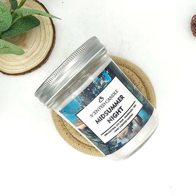 C03T Wholesale Transparent Clear Mason Jar Scented Candle Pravite Sticker Aroma Fragrance Wax with Metal Lid for Decor and Use