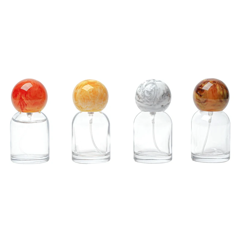 30ml Mini Size Clear Round Glass Orange Yellow Brown White Resin Ball Cap Spray Crimp Perfume Bottle