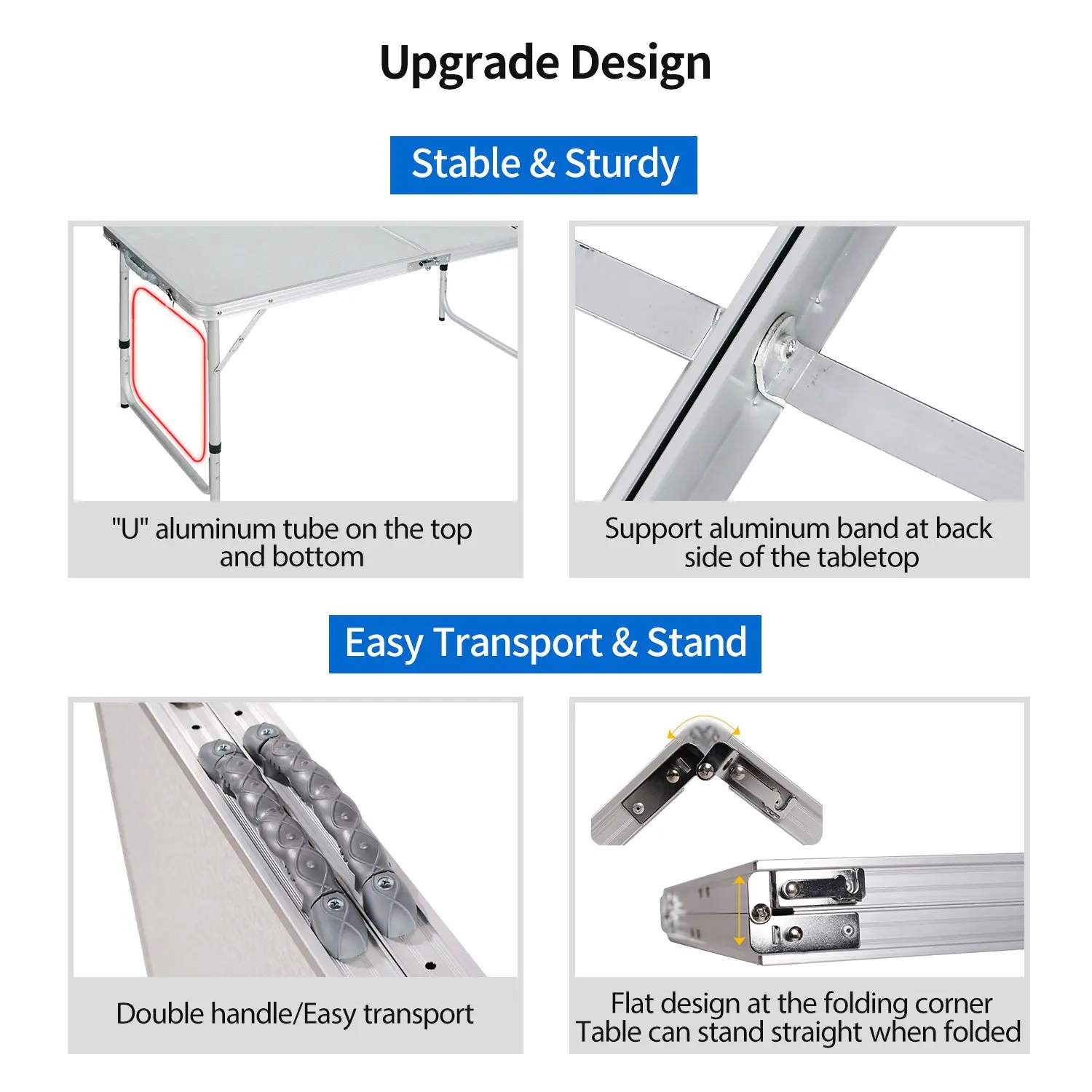 Hitree Outdoor Portable Lightweight MDF 1.2m Long 3 Heights Adjustable Picnic Camping Folding Aluminum Table