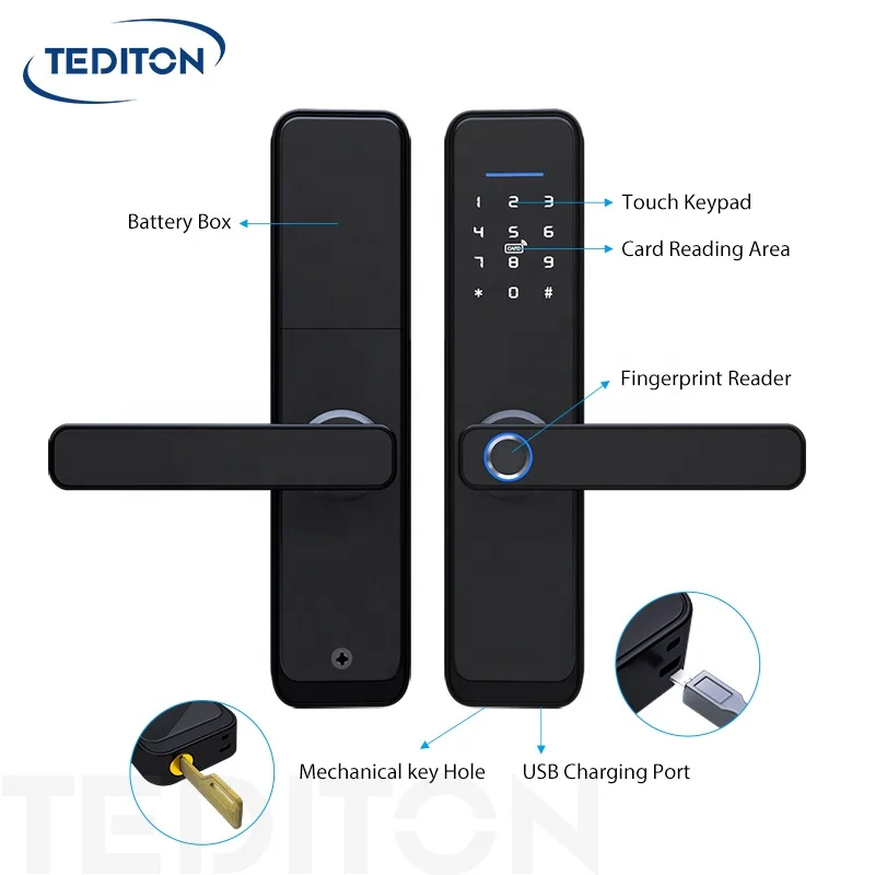 TEDITON smart home tuya smart life locks wifi Biometric Fingerprint Door Lock for hotel Apartment office Building