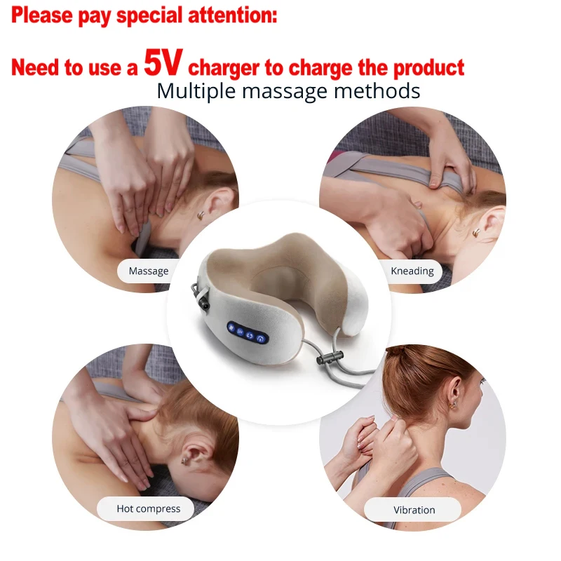 Electric Neck Massager U Shaped Pillow Multifunctional Portable Shoulder Cervical Massager Travel Home Car Relax Massage Pillow