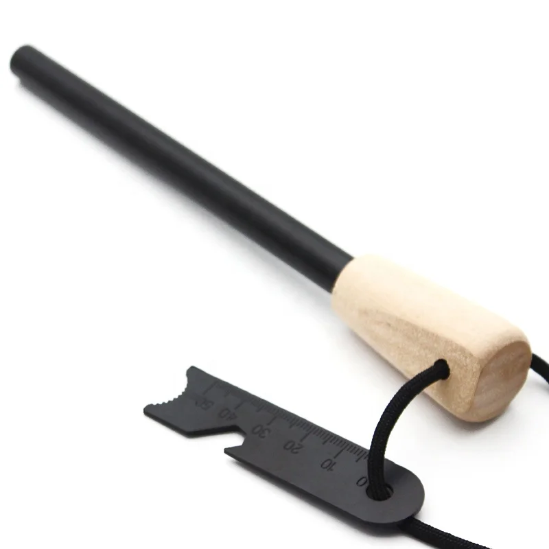 Multifunction Camp Feuerstab Striker Ferrocerium Rod Hiking Feuerstarter Wooden Handle Firestarter