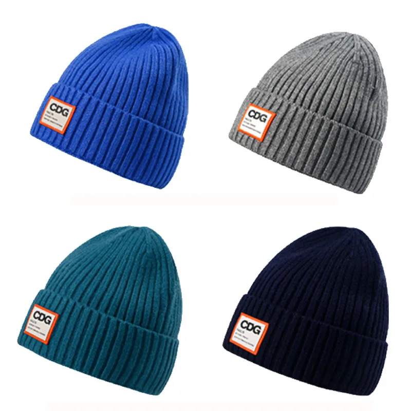 Unisex Plain Black Custom Rubber Patch Knitted Men Ski Winter Beanie Hat  Winter Beanie Winter Beanie