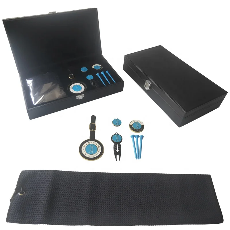Factory Direct Sales Golf Accessories Gift PU Leather Box Case Golf Towel Bag Tag Green Fork Chip Tee Set