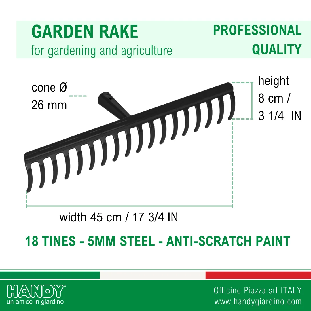 Best Italian quality tool strong 5mm steel rake 18 tines for gardening farming agriculture