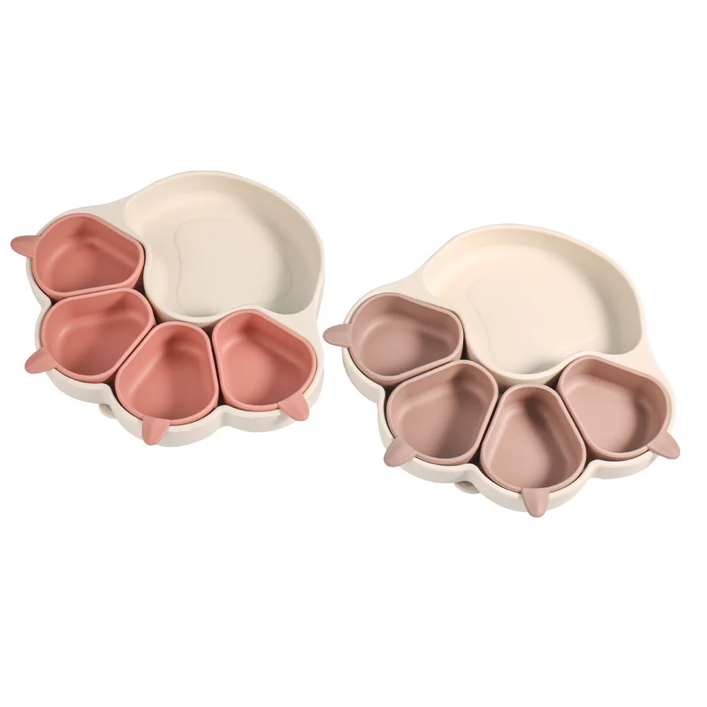 Factory Price Hot Selling Silicone Cat Claw Divided Plates Baby Independent Feeding Training Tableware Dishes Silicon Baby Plate
