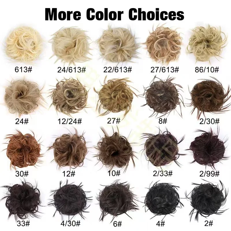 Women and Girls Curly Scrunchie Chignon Hair Bun With Rubber Band Synthetic Hair Ring Wrap On Messy Hair Bun Ponytails