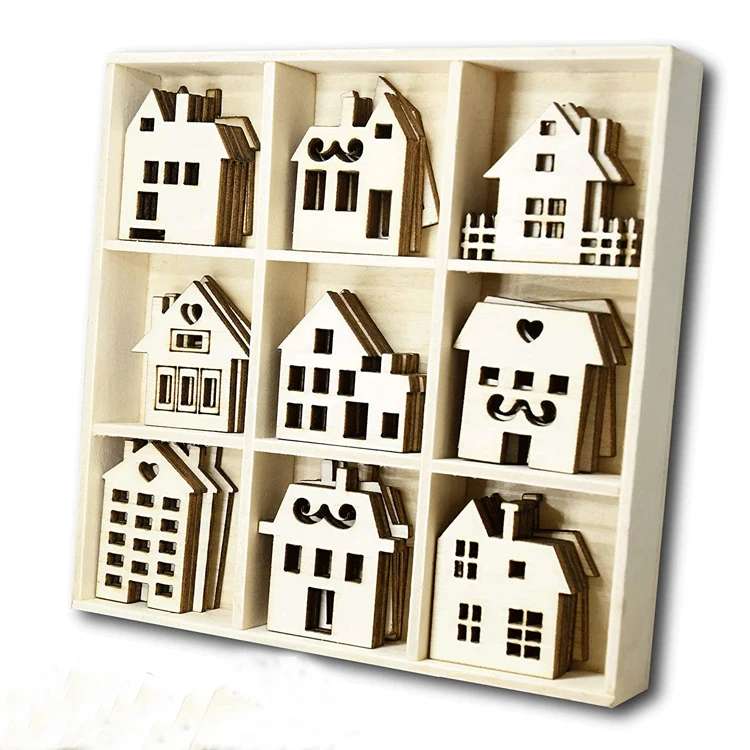 wooden craft supplies laser cut diy small wooden houses crafts for home decoration