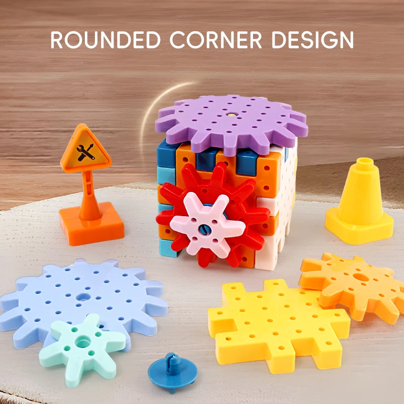 2024 Kids hot selling educational engineering diy gear building block set toy assemble 42PCS cartoon gear building block toys