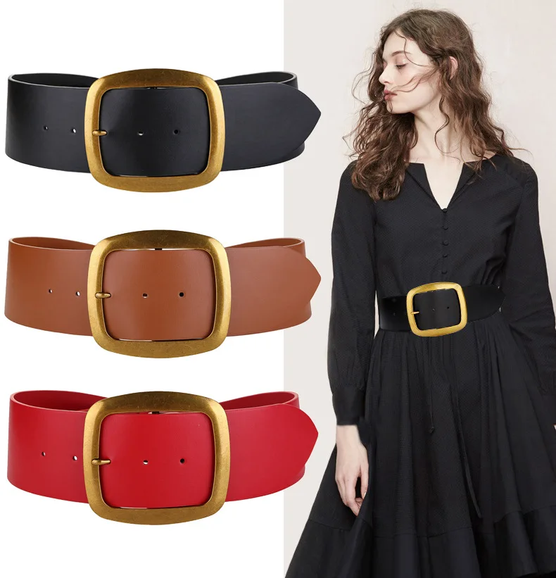 
 Ремень женский широкий из натуральной кожи, модный пояс в стиле ретро, с декоративным уплотнением, с поясом для юбки  