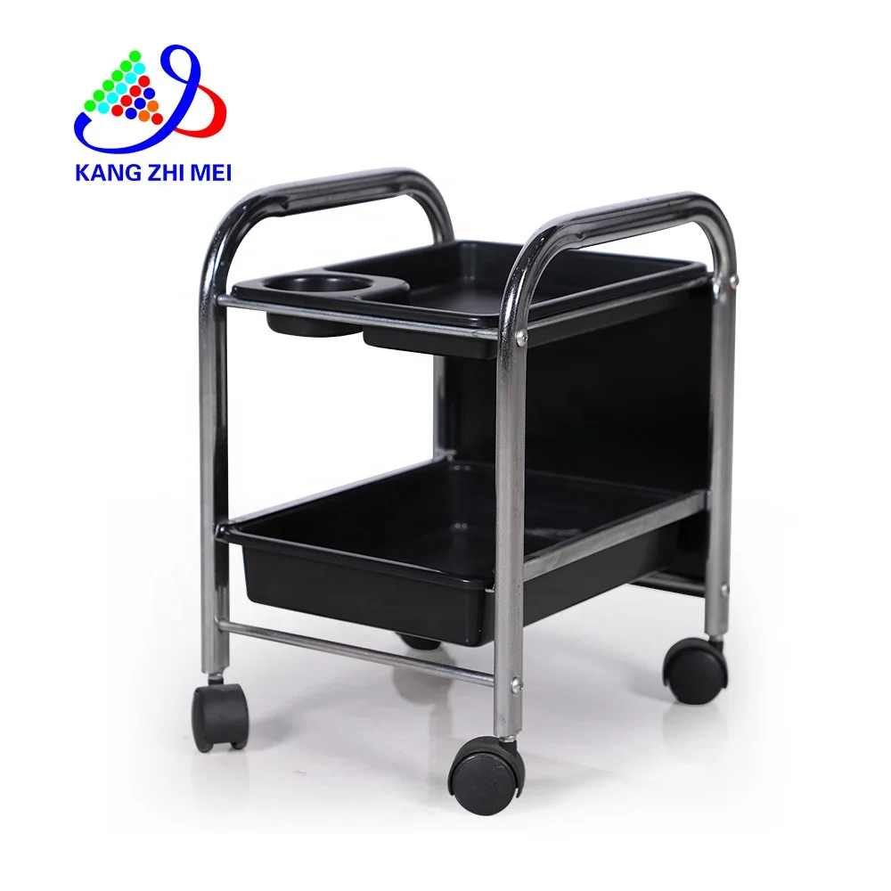 High Quality Beauty Nail Salon Equipment Furniture Black Manicure Pedicure Trolley Cart with Wheels