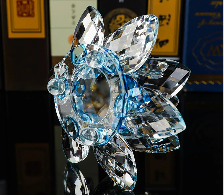 Wholesale Crystal Flower 60/80/100mm Crystal Lotus Glass Lotus Fengshui Crafts Ornament Paperweight Decoration