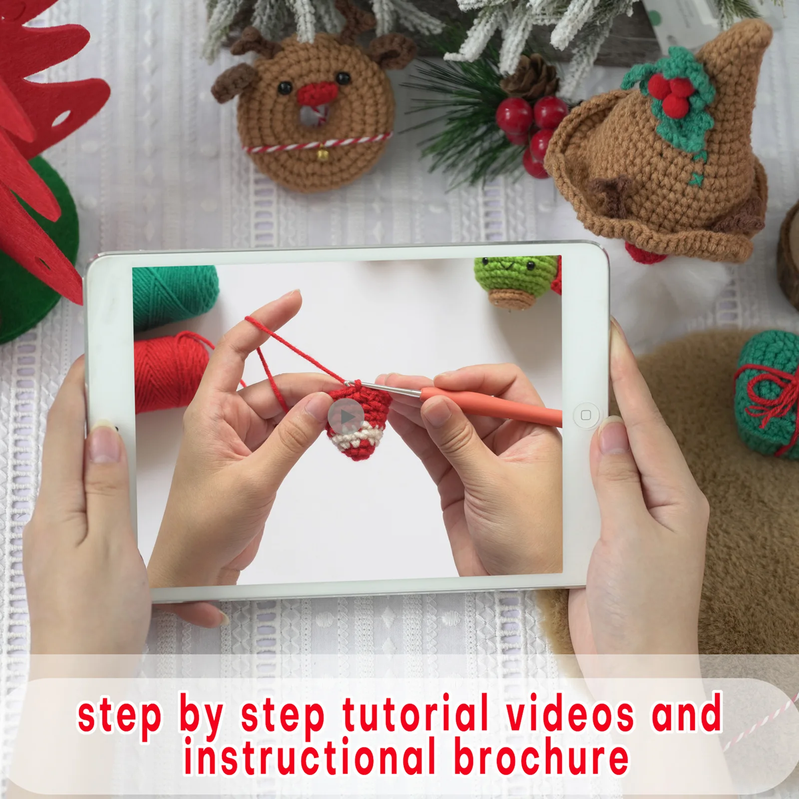 Crochet Christmas Kit for Beginners Christmas Crochet Gifts Starter Knitting Kit with Step-by-Step Video Tutorials