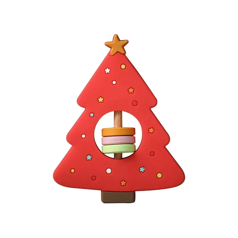 New Arrival Food Grade Silicone Christmas Tree Shaped rattles baby toys BPA Free Santa Claus Elk Silicone Christmas Teether