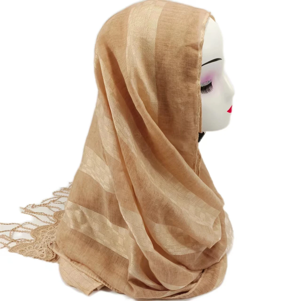 Low Price Silk Transparent Cotton And Linen Solid Lace Colored Pearl Dubai Malaysia Flower Hijab Scarf