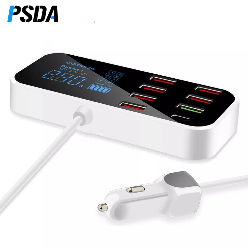 PSDA 40W 8 Ports USB Car Charger QC3.0 2.4A Fast Charging For iPhone 11 Pro Max X Samsung Xiaomi Huawei Car Phone Charger
