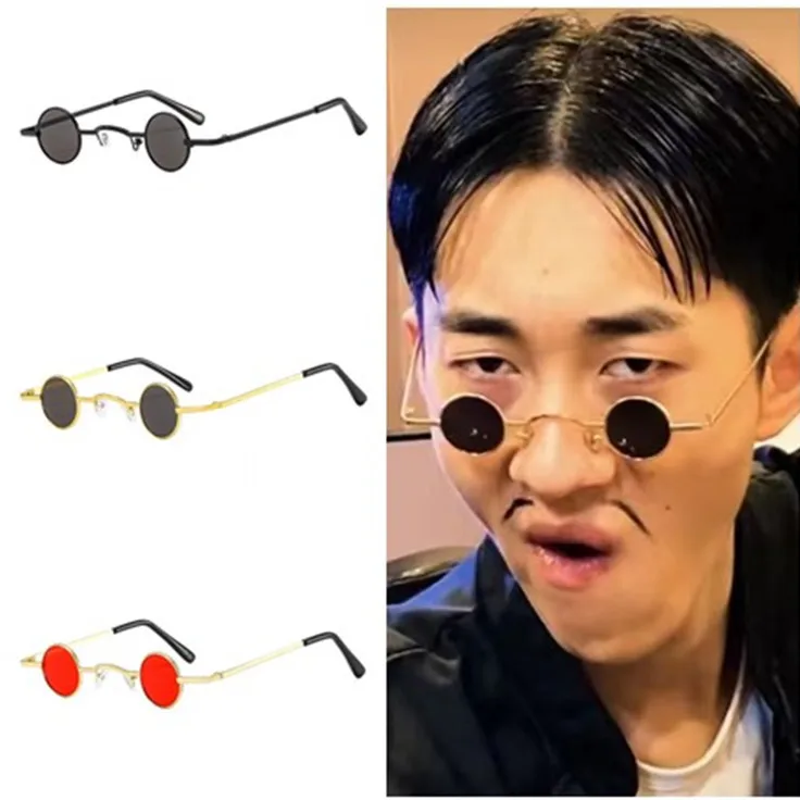 Vintage Hip-hop Round Metal Sunglasses Small Frame Round Tiktok Mini Glasses Trendy Funny Sunglasses