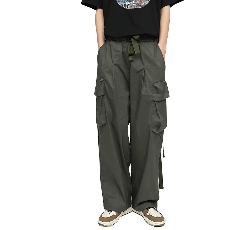 Custom Drawstring Waist Zip Pocket Nylon Casual Jogger Trousers Cargo Pants Men