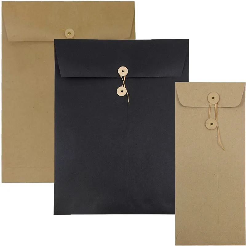 reusable kraft tie button string closure envelopes for shirts stationery. cards ,files.small things