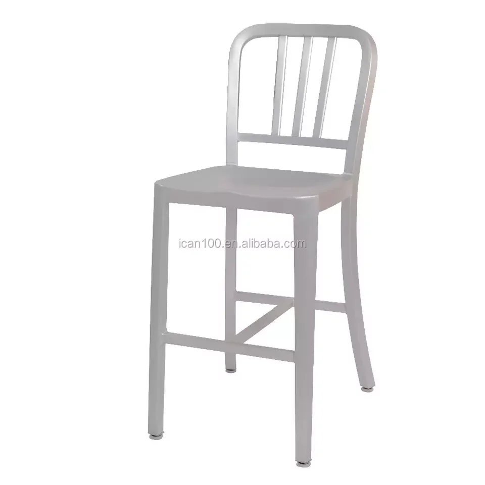 Metal Furniture Bar Stool Kitchen Chairs Silver aluminum Frame Dining Bar High Chair