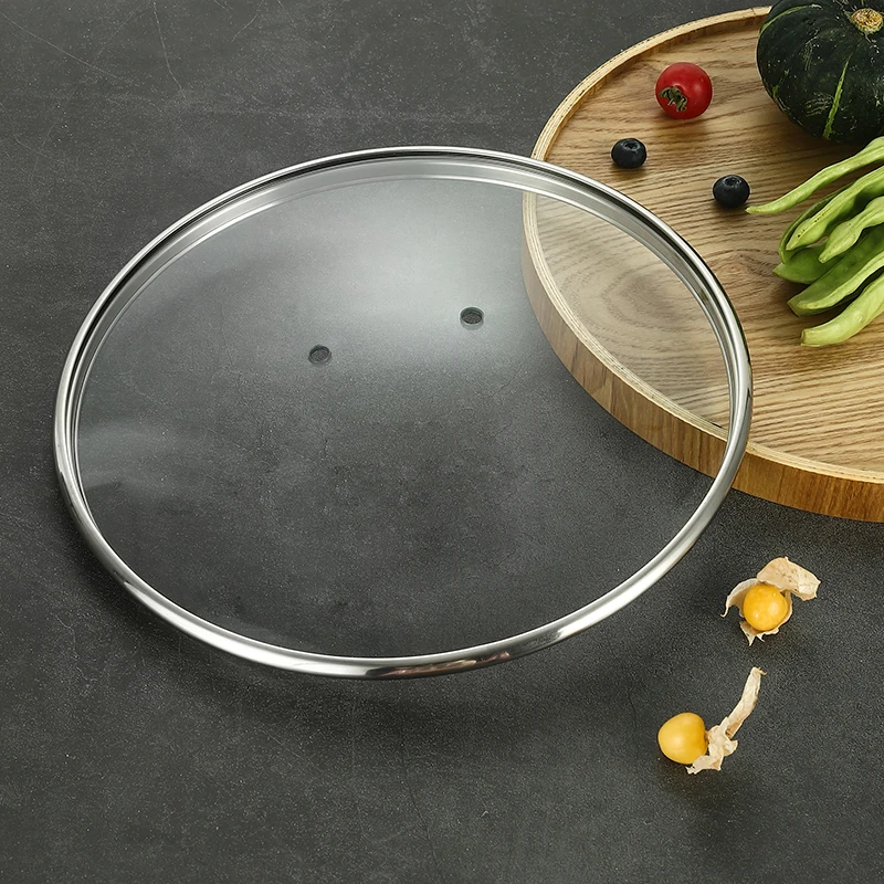 Customized Tempered Glass Lid Stainless Steel Ring Cooking Pot Lid Silicone Ring Glass Cover