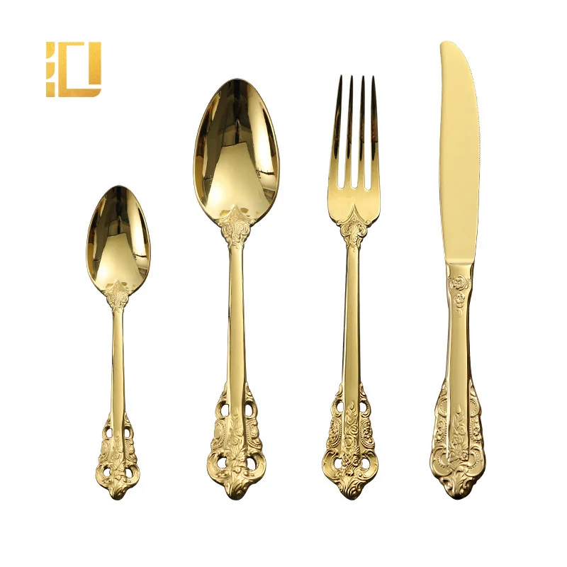 High Quality Flatware Set Stainless Steel Gold Spoon Fork Knife Restaurant Hotel Cutlery