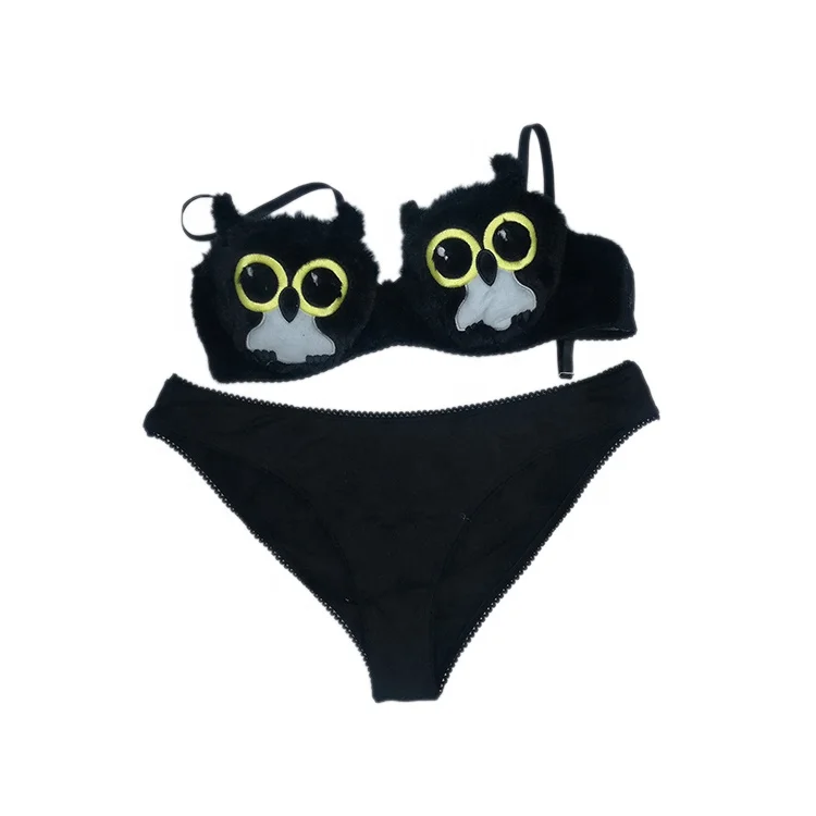 Sexy Women Lingerie Hot Girl Fur Bar Panties Plush Cute Black Animal Underwear Set