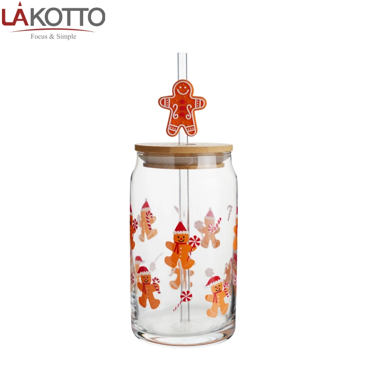 460ml  machine blown Christmas round jar with lid larges glass jar for drinking