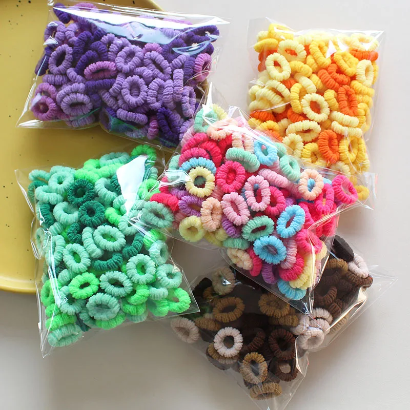 100pcs/pack Children Multicolor Elastic Scrunchies Baby Cute Small Soft Rubber Bands Hair Ties Toddler Infants Hair Accessories