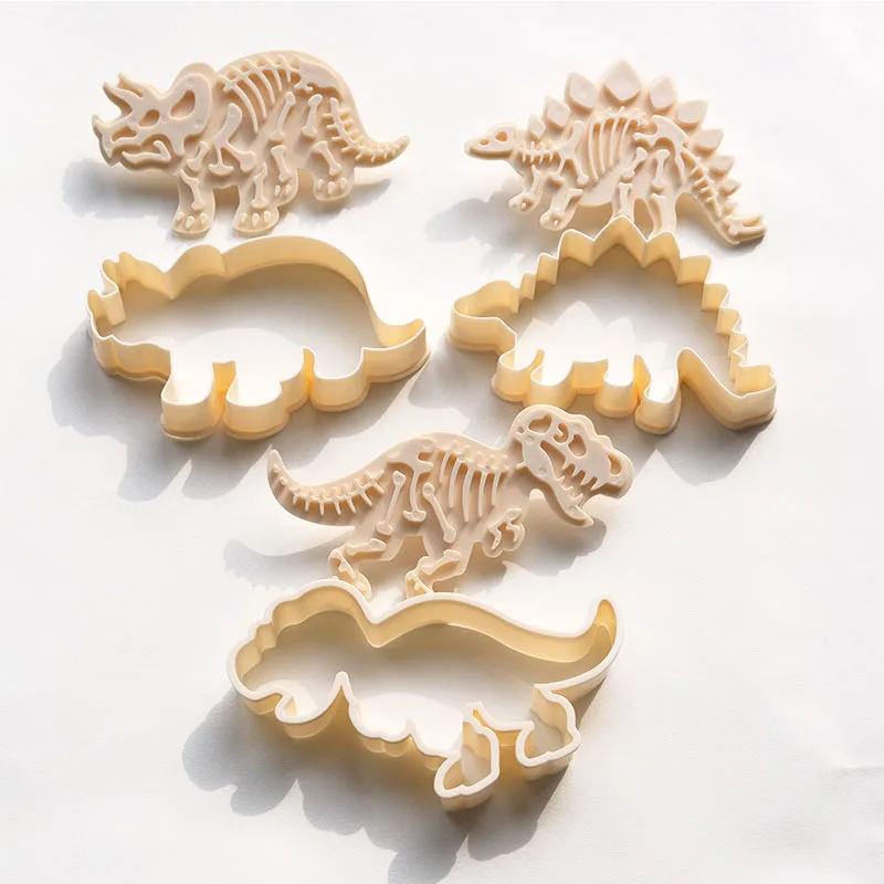 JY New Design Plastic Dinosaur Cookie Stamp 3D Mold 3pcs Dinosaur Cookie Cutter Biscuit Mold Set
