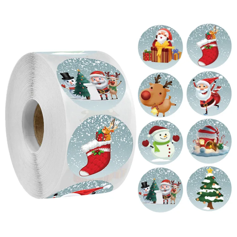 Factory Outlet Christmas Stickers 1 Roll 500 Pieces Gift Children Toys Window Decoration Stickers Printing Labels