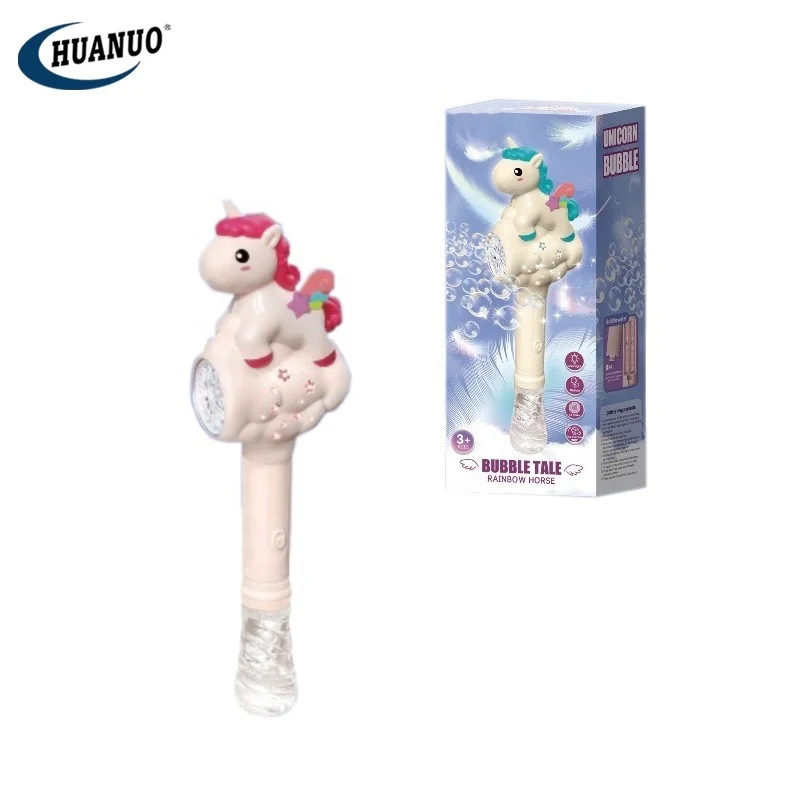 2024 Top Selling Kids Bubble Tale Toys Rainbow Horse Style Electric Bubble Stick Toy Set For Outdoor Children Bubble Game