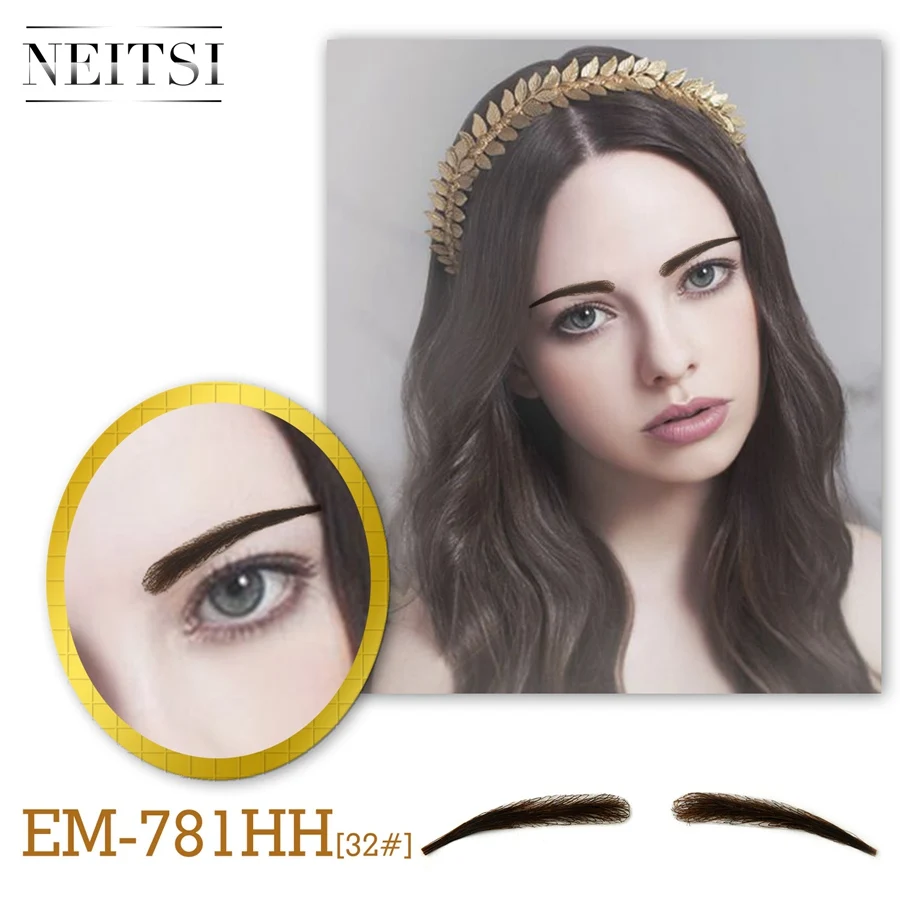 
Free Sample Neitsi One Pair Women Girls False Eyebrows 100% Handknoted Human Hair Fake Eyebrows with 1ml Eyebrows Adhesive 