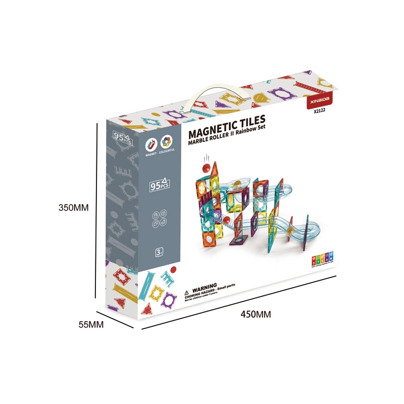 CPSC, CE, EN71, ASTM kids educational 95 pieces 3d magnet marble run toy set magnetic tiles