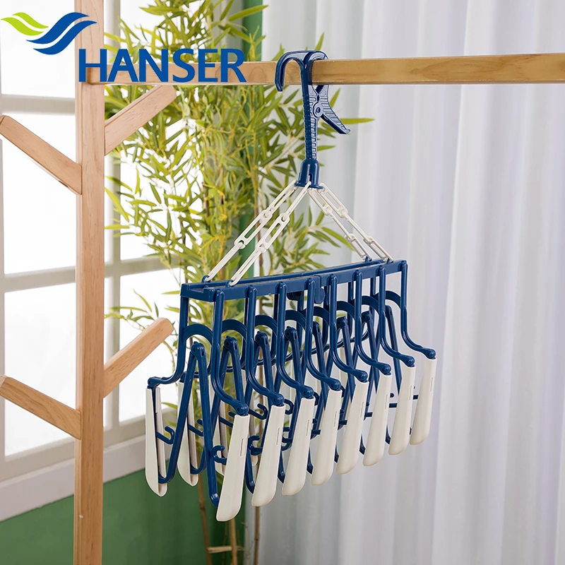 Hanser PC-12H Plastic Magic Folding Hanger High Quality Household Foldable Windproof Rotatable Clotheshorse Adjustable Hangers