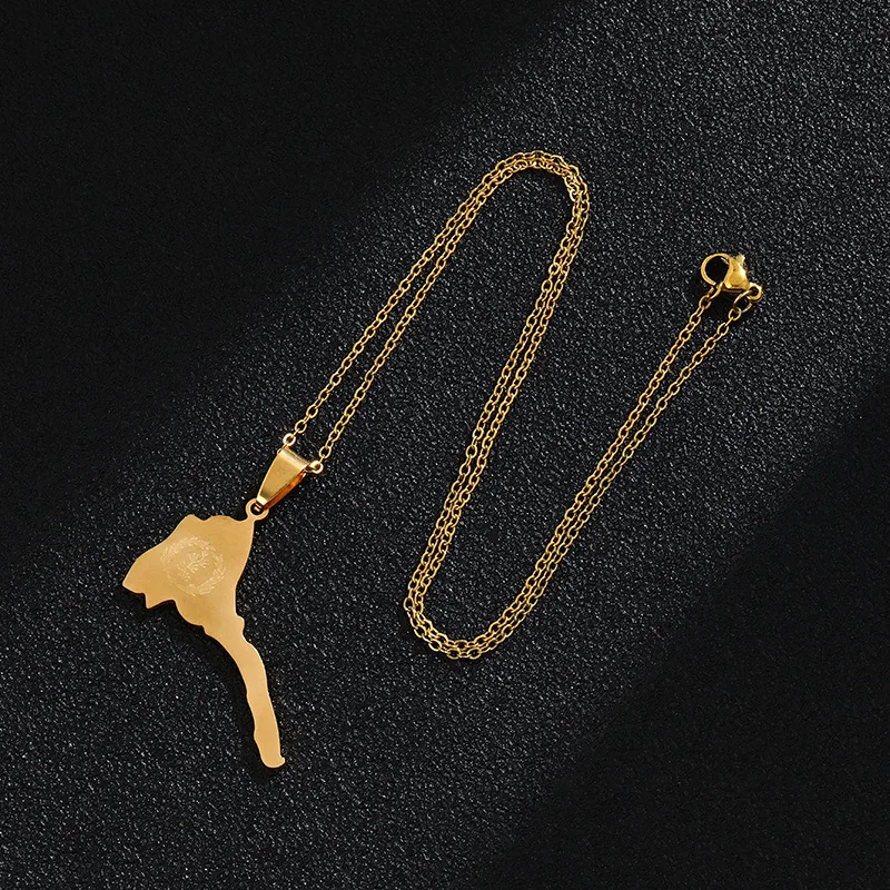 2022 New Style Punk Eritrea Symbol Hip Hop Necklace Silver Gold Pendant Necklace Retro Chain Stainless Steel Necklace for Men