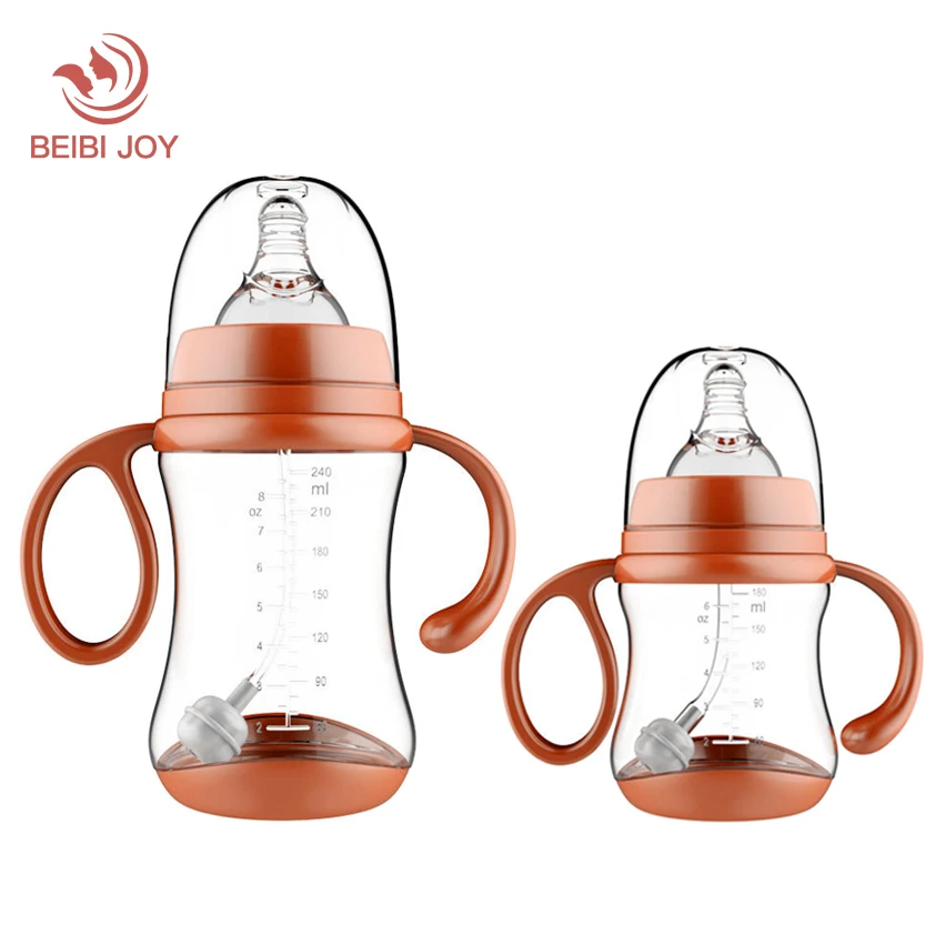 Baby Milk Bottles With Grip Wide Caliber Kids Feeding Bottles Anti-Choke Gravity Ball Silicone Nipple Baby Water Drinking Bottle