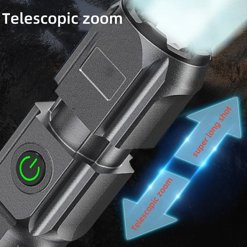 Portable  Multi-Functional Telescopic Zoom Ultra Bright Flashlight Abs Strong Light Focusing Led Flashlight